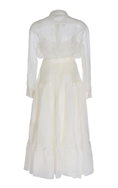 Shop Rochas Quaresima Appliquéd Silk Organza Maxi Shirt Dress In White