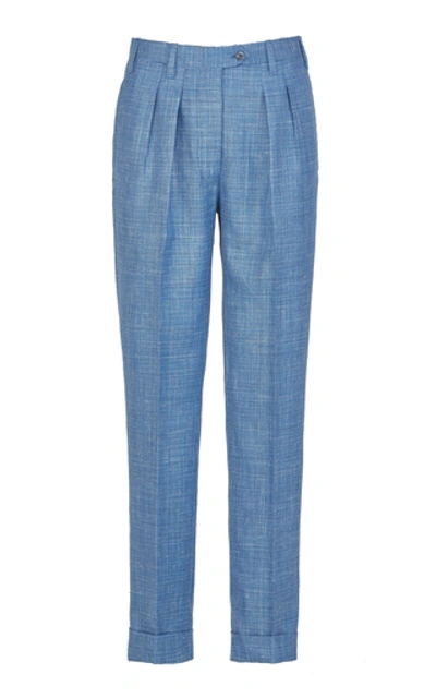 Shop Giuliva Heritage The Husband Trousers Wool Silk Linen In Blue