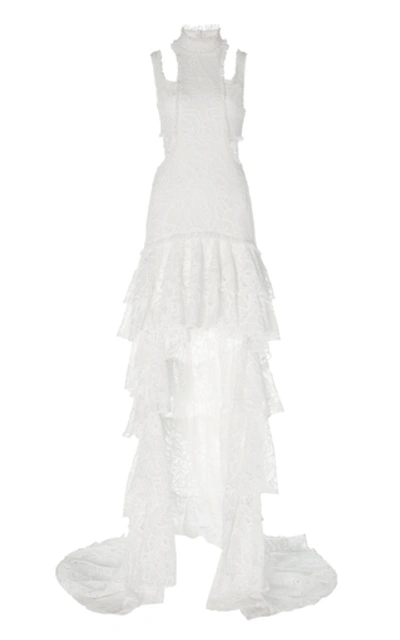 Shop Alexis Varenna Embroidered Asymmetrical Gown In White
