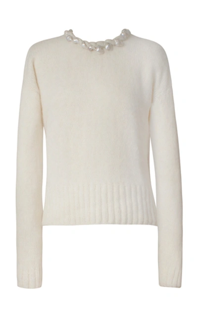 Shop Alejandra Alonso Rojas Embellished Cashmere-blend Sweater In White