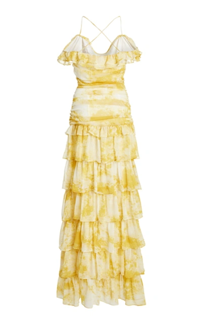 Shop Atoir Back To Love Tiered Ruffle Chiffon Dress In Yellow