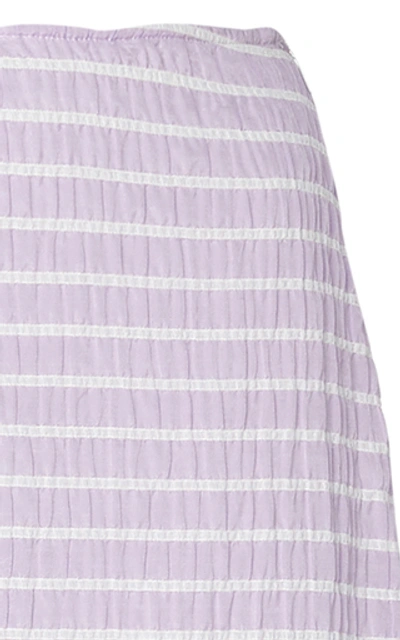Shop Anais Jourden Asymmetric Striped Lace And Poplin Midi Skirt In Purple
