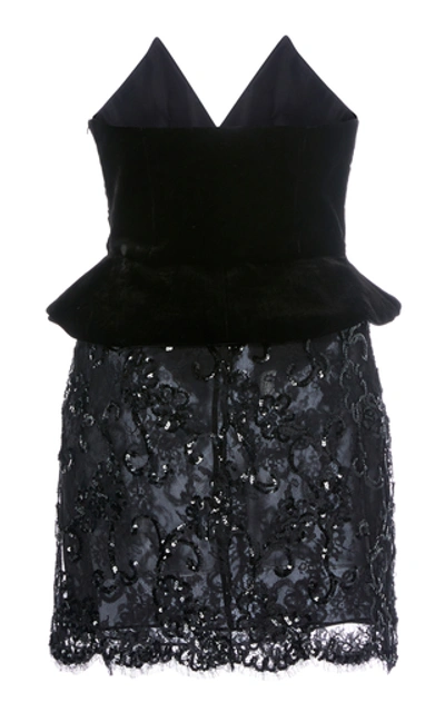 Shop Alessandra Rich Sequinned Velvet And Lace Bustier Mini Dress In Black