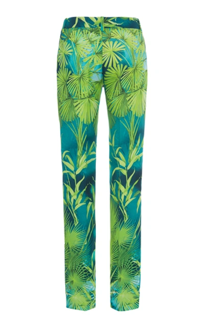 Shop Versace Jungle Print Straight-leg Crepe Pants In Multi