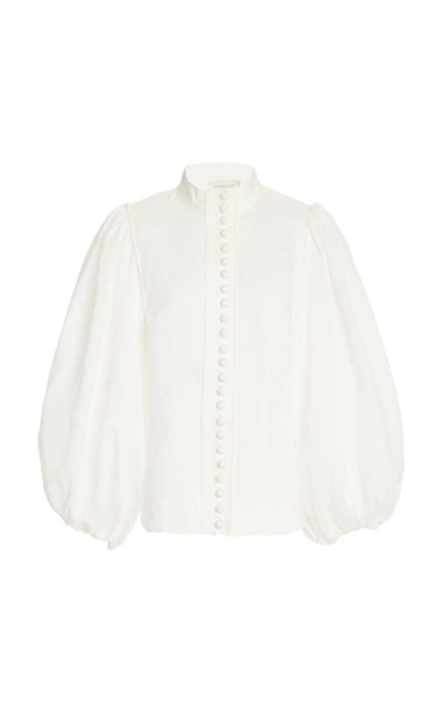 Shop Zimmermann Brightside Puffed-sleeve Ramie Blouse In White