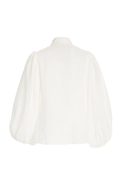 Shop Zimmermann Brightside Puffed-sleeve Ramie Blouse In White
