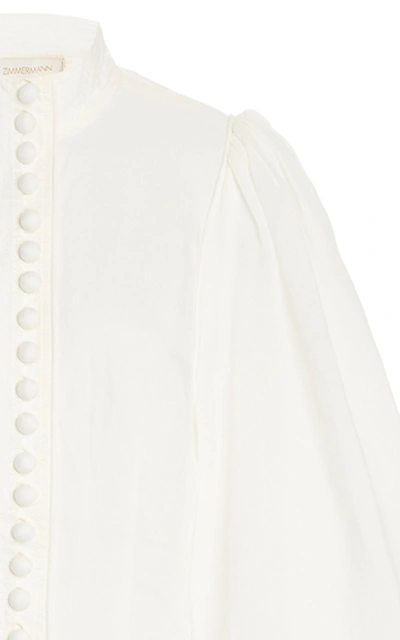 Shop Zimmermann Brightside Puffed-sleeve Ramie Blouse In White