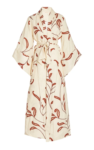 Shop Johanna Ortiz Ecru Soul Quest Printed Linen Kimono In Neutral