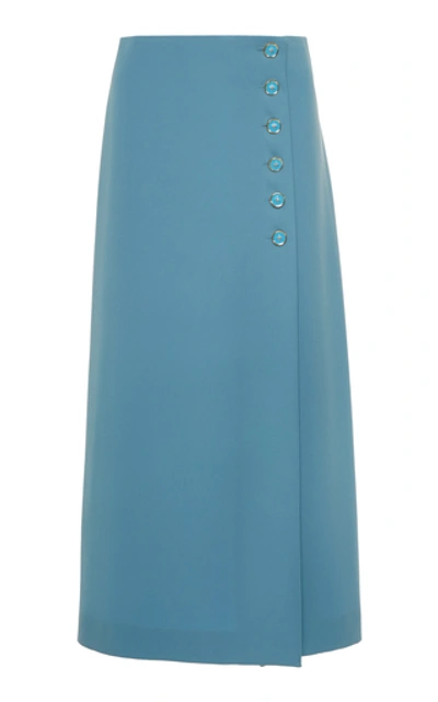 Shop Marc Jacobs Button-detailed Wool Midi Skirt In Blue