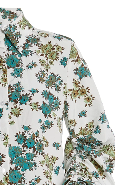 Shop Victoria Victoria Beckham Gathered Floral-print Cloque Shirt