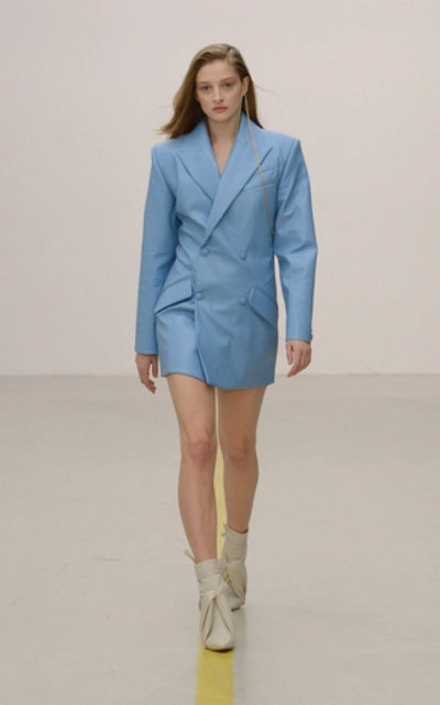 Shop Aleksandre Akhalkatsishvili Faux Leather Mini Blazer Dress In Blue