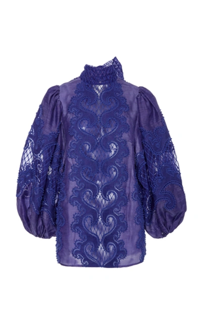 Shop Zimmermann Brightside Embroidered Blouse In Blue