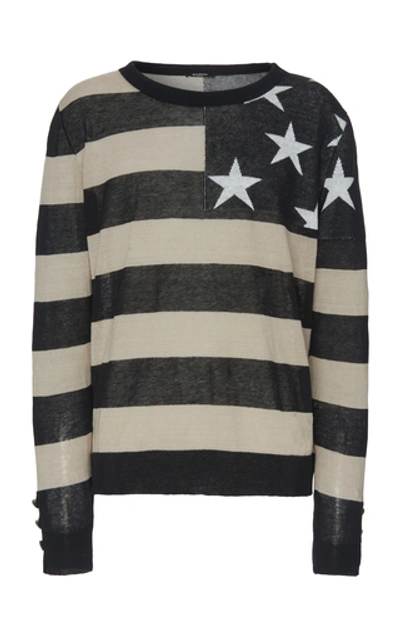 Shop Balmain Oversized Striped Linen Sweater In Black/white