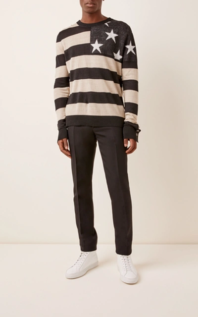 Shop Balmain Oversized Striped Linen Sweater In Black/white