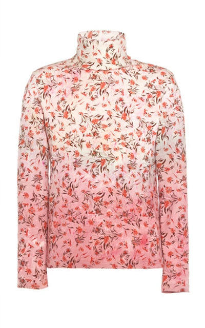 Shop Acne Studios Emilio Floral Turtleneck Shirt In Orange