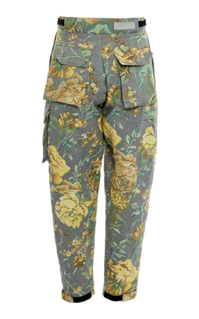 Shop Givenchy Floral-jacquard Cotton-blend Cargo Pants In Grey