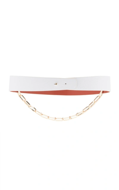 Shop Maison Vaincourt Chain-detailed Wide Pebbled Leather Belt In White