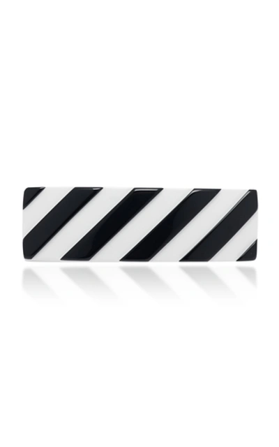 Shop Off-white Logo-striped Acetate Hair Clip In Black/white