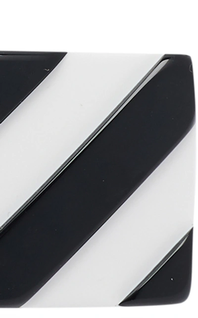 Shop Off-white Logo-striped Acetate Hair Clip In Black/white