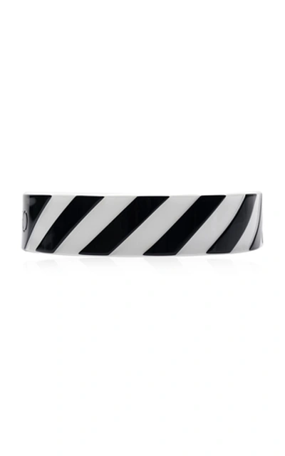 Shop Off-white Logo Striped Acetate Headband In Black/white