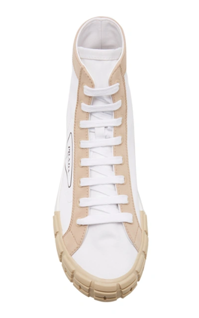 Shop Prada Two-tone Gabardine High Top Sneakers  In White