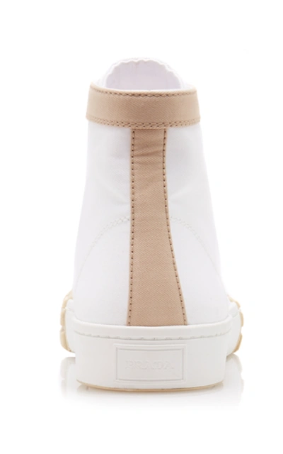 Shop Prada Two-tone Gabardine High Top Sneakers  In White