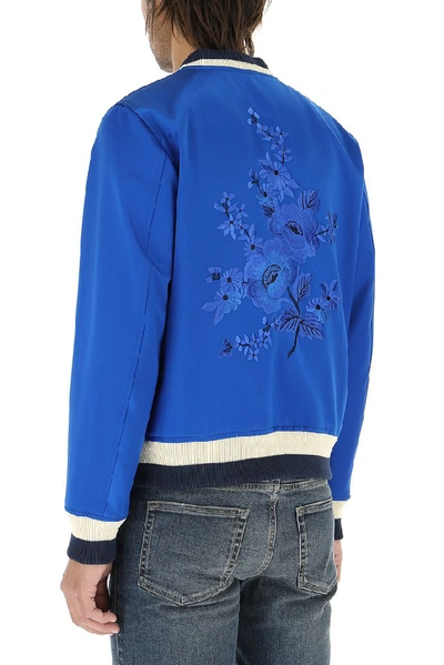 Shop Alexander Mcqueen Embroidered Bomber Jacket In Blue