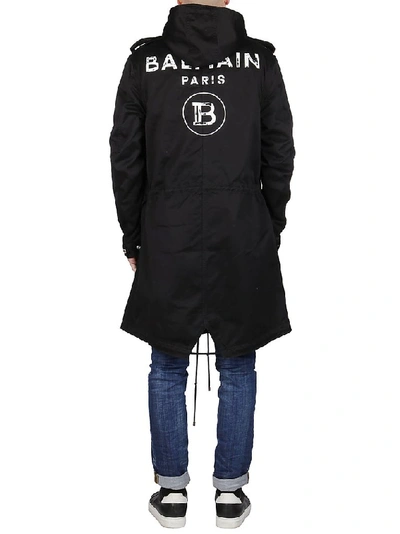 Shop Balmain Hooded Parka In Black