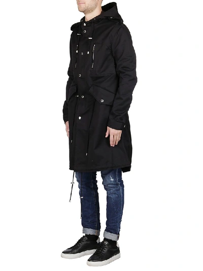 Shop Balmain Hooded Parka In Black