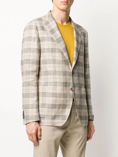 Shop Tagliatore Single Breasted Check Blazer In Neutrals