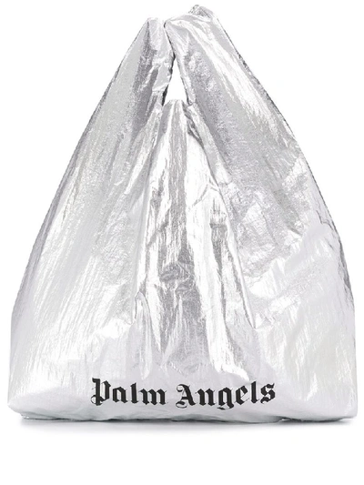 Shop Palm Angels Logo Shopping Bag In Silver