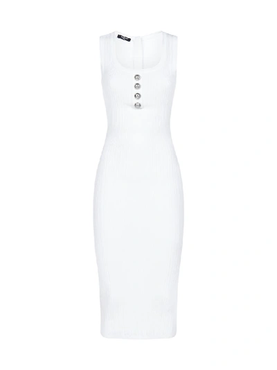Shop Balmain Knitted Midi Dress In White