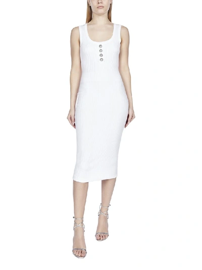 Shop Balmain Knitted Midi Dress In White