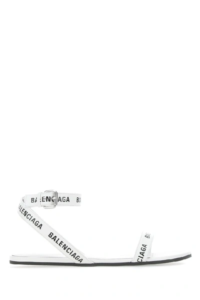 Shop Balenciaga Logo Print  Strap Sandals In White