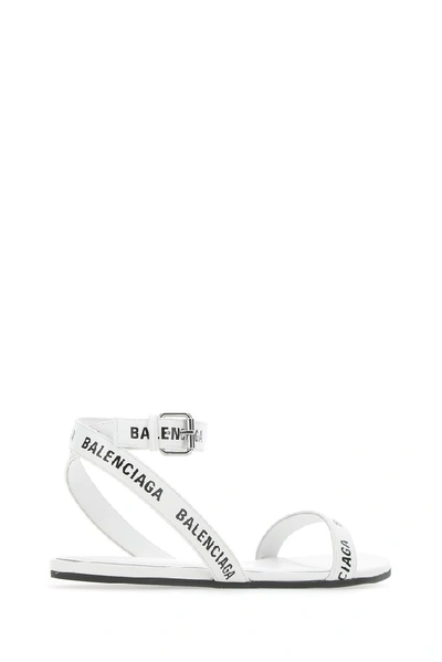 Shop Balenciaga Logo Print  Strap Sandals In White
