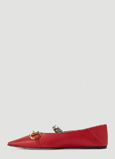 Shop Gucci Horsebit Flat Shoes In Red