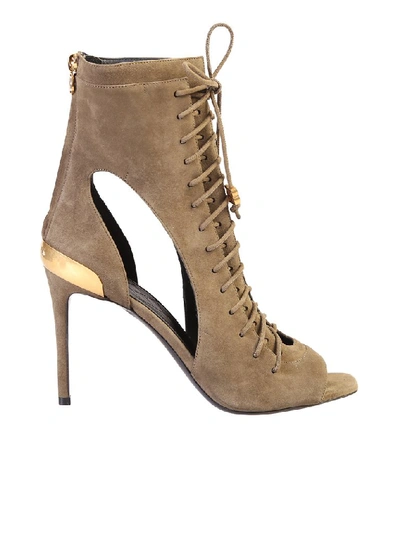 Shop Balmain Lace Up Heeled Sandals In Brown