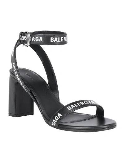 Shop Balenciaga Logo Strap Sandals In Black