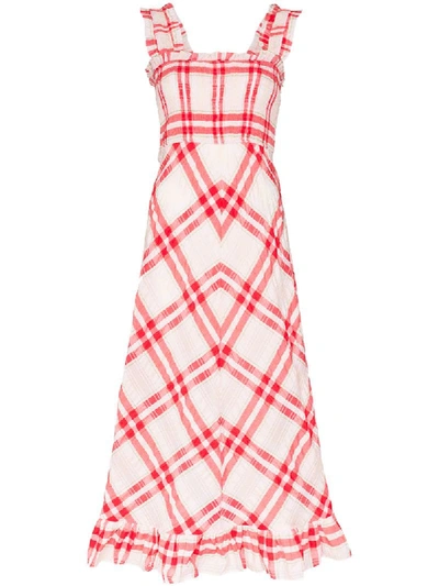 Shop Ganni Checked Maxi Dress In Red