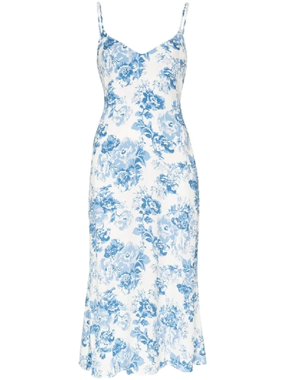 Shop Reformation Chianti Floral-print Slip Dress In Blue