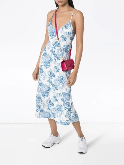 Shop Reformation Chianti Floral-print Slip Dress In Blue