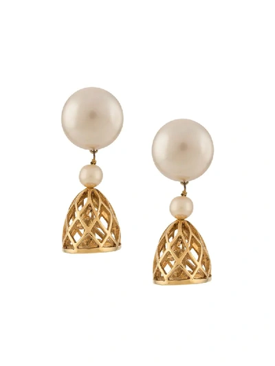 Pre-owned Chanel 1975-1985 Dangling Bird Cage Earrings In Gold