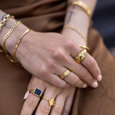 Shop Missoma Lucy Williams Square Signet Ring 18ct Gold Plated Vermeil/black Spinel Black/gold