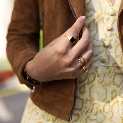 Shop Missoma Lucy Williams Square Signet Ring 18ct Gold Plated Vermeil/black Spinel Black/gold