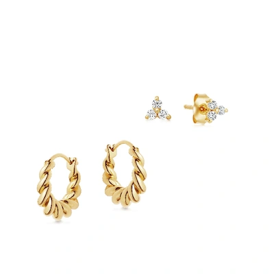 Shop Missoma Twist And Sparkle Earring Set 18ct Gold Plated Vermeil/cubic Zirconia