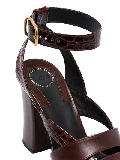 Shop Chloé Brown Croc Strappy Sandals