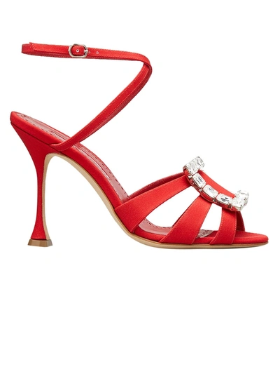 Shop Manolo Blahnik Red Ticuna Crystal Sandal