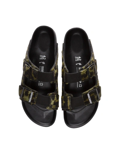 Shop Birkenstock Olive Leopard Print Slide Sandals