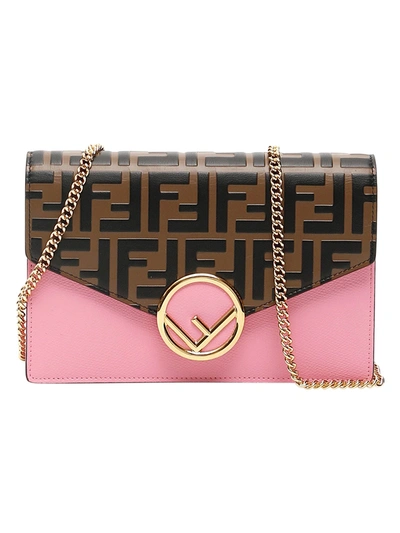 Shop Fendi Pink And Brown Mini Wallet On Chain