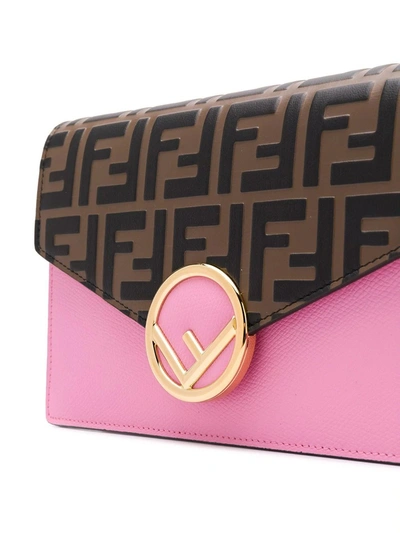 Shop Fendi Pink And Brown Mini Wallet On Chain